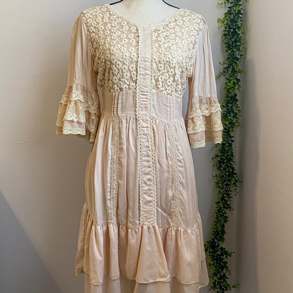 Anna-Kaci Womens Boho Peasant Floral Lace Ruffle Dress